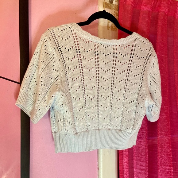 wild fable Knit Crochet Cropped Shrug Half Sleeve Yellow Flower Pattern XL - Picture 6 of 7